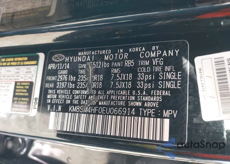 2014 Hyundai Santa Fe Gls from USA, damaged, VIN KM8SM4HF0EU066914